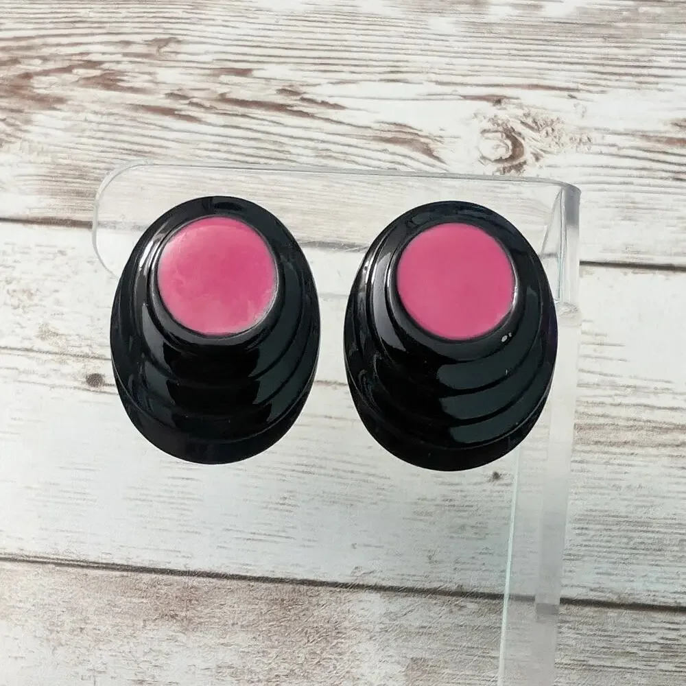 Vintage Clip On Earrings Dark Pink & Black Oval 1.25